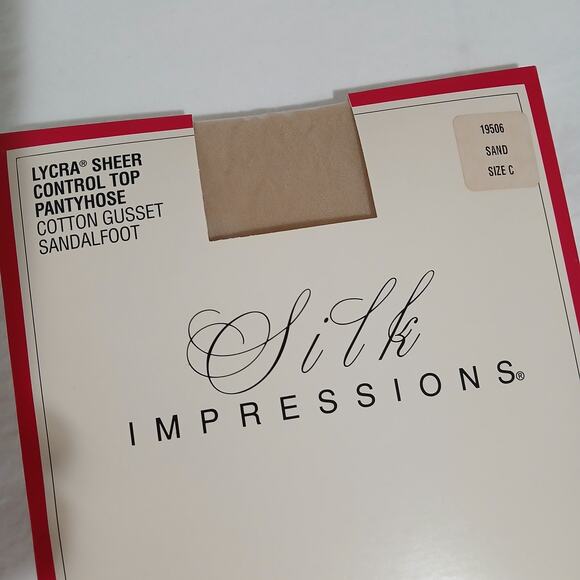NEW 4 Pairs Silk Impressions Sand C Lycra Sheer Control Top Pantyhose Cotton - Picture 2 of 6